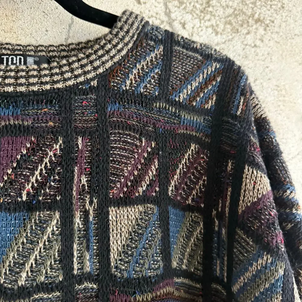 Vtg 90s Coogi Style‎ Sweater Mens Large Tall Checkered Knit Pullover Grandpacore